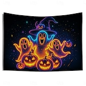 preiswerte Halloween Garagentorabdeckung-Halloween Schwarzlicht Wandteppich süßer Geist UV reaktiv Leuchten im Dunkeln Wald verzerrter Berg nebliger Friedhof Geist hängender Wandteppich Wandkunst Wandmalerei für Wohnzimmer Schlafzimmer