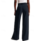 cheap Wide Leg &amp; High Waisted-Women's Wide Leg Slacks Streetwear Casual Full Length Natural Plain Elastic Waist Comfy Street Holiday Daily Wear Ash Dark-Gray Dark red Apricot Fall Regular Fit