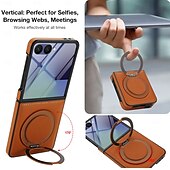 abordables Coques Samsung-téléphone Coque Pour Samsung Galaxy Z Flip 7 Z Flip 6 Z Flip 5 Z Flip 4 Z Flip 3 Coque Arrière Supporte la Charge Sans Fil Support Antichoc Rétro TPU faux cuir