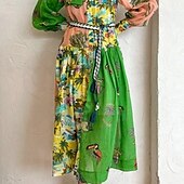 levne Boho šaty-Dámské Midi šaty Košilové šaty Šaty s potiskem Klasické Moderní Venkovní Denní Dovolená Běžný Květiny Dlouhý rukáv Košilový límec Tmavě zelená Podzim