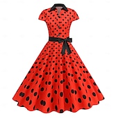 levne Šaty-Retro 50. léta Rockabilly Polední Houpací šaty Flare šaty Košilové šaty Přizpůsobení a odlesky Puntíky Maškarní kostým Dámské předvečer Všech svatých Karneval Dovolená Běžné / Denní Retro tematick