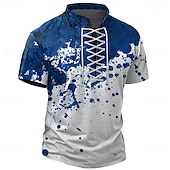 cheap Skull &amp; Bone-Halloween Men&#039;s Blood stains Henley Shirt T shirt Tee Short Sleeve T shirt 3D Print Crew Neck Lace Up Neck Henley Shirt Casual Street Sports Outdoor Casual Red Blue Purple Summer Spring All Seasons