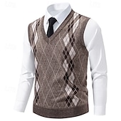 preiswerte Herrenpullover-Herren Pullover Pullunder Gerippt Stricken Normale Oberteile Gestrickt Schmale Passform Argyle V Ausschnitt Strickware Zeitgenössisch Formell Lässig Bekleidung Herbst Blau Hellgrau L XL 2XL