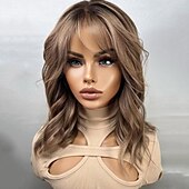 economico Parrucche lace front capelli veri-Parrucche brasiliane con chiusura 5x5 senza colla, parrucca frontale in pizzo 13x4 con frangia, meches, parrucche in capelli umani castano cenere biondo ondulati, densità 150% 180% con capelli per