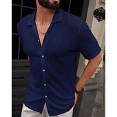 economico camicia da uomo con bottoni-Per uomo Camicia Camicia Estiva Camicia casual Camicia da Spiaggia Camicia con Bottoni Marrone Scuro Nero Bianco Verde chiaro Blu Manica Corta Semplice Bavero Vacanza Camicia hawaiana Abbigliamento