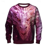 abordables Estampado animal-Hombre Dragón 3D Sudadera Casual Manga Larga Cuello Barco Rosa Azul Piscina Cuello redondo 3D Todas las Temporadas Diseñador
