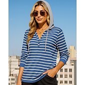 economico Felpa &amp; Sweatshirt-Per donna Felpa pullover Top casual Coulisse Manica Lunga Top Athleisure Scollo a V Protezione Solare Antivento Palestra All&#039;aperto Corsa abbigliamento sportivo Abbigliamento sportivo A righe Grigio