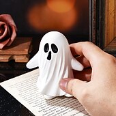 baratos Figurines e Ornamentos-Estátua de Resina de Fantasma Fofo de Halloween Decoração de Mesa de Fantasma Fofo de Robe Branco Ornamento Assustador de Resina de Halloween para Casa