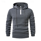 economico felpe con cappuccio da uomo di base-Per uomo Felpa con cappuccio Felpa con cappuccio e zip corta Aalbicocca Nero Vino Blu marino Verde scuro Con Cappuccio Semplice Coulisse Zip a un quarto Sport &amp; Outdoor Quotidiano Ferie Poliestere