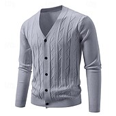 cheap Men&#039;s Cardigan Sweater-Men&#039;s Cardigan Sweater Cropped  Sweater Knit Sweater Ribbed Knit Regular Tops Buttons Jacquard Plain V Neck Fashion Classic Vacation Daily Wear Clothing Apparel Fall Winter Black Navy Blue S M L