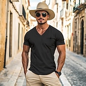abordables Camisetas de Algodón y Lino-Hombre Camiseta Camisas que absorben la humedad Manga Corta Escote en Pico Verano Primavera Plano Retro Básico Casual Escote en V Cosecha Calle Casual Negro Blanco Azul Piscina Camiseta superior para