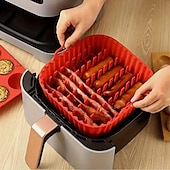 cheap Baking &amp; Pastry Tools-3pcs Reusable Silicone Air Fryer Liners Set Non-Stick Silicone Tray, Bacon Rack &amp; 9-Cavity Mold for Eggs and Cupcakes Multi-Use Air Fryer Accessories