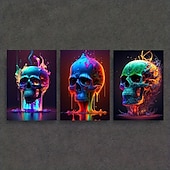 billige Halloween-abstrakt neonhodeskallefarge lerretskunst nydelig flammeplakattrykk uinnrammet stue soverom hjemmedekorasjon egnet for halloween