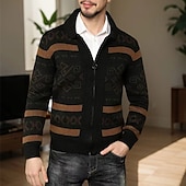 baratos suéter cardigã masculino-Homens Sueter Cardigan Suéter Cortado Suéter com zíper Suéter de malha Estriado Tricotar Tops regulares Zíper Losango Lapela Moda Clássico Férias Roupa Diária Roupa Outono Inverno Preto Vermelho S M L
