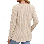 abordables Hauts Unis pour Femmes-Femmes T-shirt Uni Mode Moderne manche longue Col ras du cou Hauts Réguliers Quotidien Noir Violet Beige Été