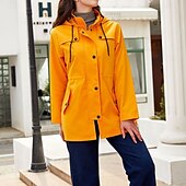 abordables veste active-Femmes Manteau Confortable Avec Poches Fermeture intégrale Mode street style Uni Extérieur Décontracté Quotidien Long À capuche Coupe régulière manche longue Vêtements d&#039;extérieur Noir Jaune Rose