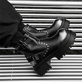 abordables Chaussures pour Hommes-Bottines noires à boucle épaisse pour homme – Bottes de combat à plateforme punk rock pour la mode gothique et le streetwear d&#039;automne