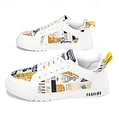 abordables Baskets-Homme Basket Marche Occasionnel Cuir PU Confortable Antidérapant Respirant À lacets Blanc + Noir Blanc / Jaune Rose / Blanc Été Printemps