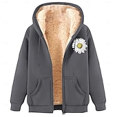baratos Moletom com capuz de lã-Homens Full Zip Hoodie Moletom com zíper Casaco de lã Moletom de lã Adamascado Preto Vinho Vermelho Azul Com Capuz Margarida Tecido Estampas Abstratas Zíper Bolsos Desportos e Ar livre Casual Diário