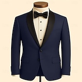 levne Návratové obleky-Pánské Sako Šálový límec Módní Retro Klasické Jednobarevné Blazer Námořnická modř Slim Jednořadé s jedním knoflíkem