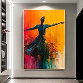 voordelige Schilderijen van mensen-handgemaakte pure abstracte dans olieverfschilderij sierlijke silhouet beweging levendige kleuren gewaagde achtergrond textuur canvas kunst moderne woonkamer woondecoratie wandkunst dynamisch elegant