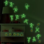 voordelige Halloween Stickers-Halloween glow in the dark skelet muurstickers, zelfklevende lichtgevende stickers voor kamerdecoratie, verwijderbare enge Halloween decoraties
