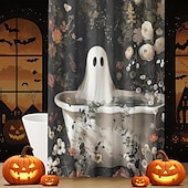 levne Halloween koupel-Halloweenský sprchový závěs s háčky, polyesterový, pratelný, voděodolný, vzorovaný, koupelnová vana, dekorace