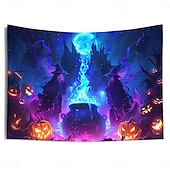 cheap Halloween Garage Door Cover-Halloween Blacklight Tapestry Witch Castle UV Reactive Glow in the Dark Forest Trippy Mountain Misty Graveyard Ghost Hanging Tapestry Wall Art Mural for Living Room Bedroom