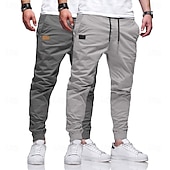 baratos Calças Cargo-Homens Calças Cargo Calça cargo Corredores Calças Calça Chino Bolsos Com Cordão Punho com Elástico Tecido Comprimento total Esportes Corrida Férias Roupa de rua Cinza claro + azul Preto + Azul Marinho