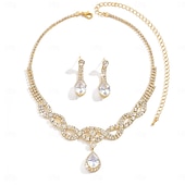 preiswerte Schmucksets-Brautschmuck-Sets 2 Zirkon Imitationsdiamant 1 Halskette Ohrringe Damen Mode Süß Lieblich Ausgehöhlt Liebe Kostbar Diamant Wassertropfen Schmuck-Set Für Hochzeit Geschenk Täglich