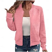 cheap Casual Jackets-Women&#039;s Casual Jacket Sport Jacket Textured Jackets Office / Career Daily Wear Going out Fall Regular Coat Stand Collar Regular Fit Warm Vintage Style Lady Casual Jacket Long Sleeve non-printing