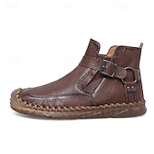 billiga Stövlar-Herr retro läderstövlar med spänne, bekväma loafers för vardagliga utflykter, bilkörning och höstmode