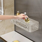 お買い得  収納＆整理-壁掛け式バスルーム収納ラック、ドリル不要、壁掛け式トイレ収納オーガナイザー、トイレタリーや日用品用の透明コスメティックオーガナイザー