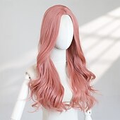 tanie Party Wigs-24″ Long Pink Wavy Wig – No Bangs, Full-Length Synthetic Hair, Ideal for Halloween, Cosplay &amp; Everyday Glam