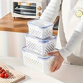 cheap Kitchen Utensils &amp; Gadgets-6-Pack BPA-Free Polypropylene Food Storage Containers with Lids, Stackable Refrigerator Organizer Bins with Drain Tray for Fruits, Vegetables, and Dry Goods, Versatile Kitchen Storage System Ideal for Camping and Dining