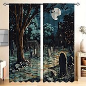 billige halloween veggtepper-2 paneler halloween gardin gardiner mørkleggingsgardiner til stue soverom kjøkken vindusbehandlinger termisk isolert rommørking