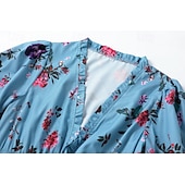 billiga Bohemklänningar-Dam Långklänning Maxiklänning Blommig klänning Boho-klänning Västerländsk klänning Elegant Mode Modern Utomhus Semester Dagligen Normal Blomma Långärmad V-hals Blå Sommar