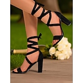 baratos Festa da Vida Noturna-sandálias femininas bege com salto bloco e cadarço - sapatos de festa com tiras abertas para vida noturna e eventos noturnos