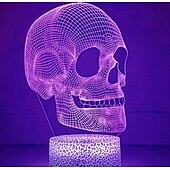 economico Illuminazione di Props di Halloween-Luce notturna a forma di teschio per bambini, lampada da tavolo a LED con illusione 3D, 16 colori cangianti, telecomando e timer, il miglior regalo di Natale, Halloween e compleanno per bambini.