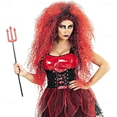 levne Halloweenské paruky-Syntetická paruka pro čarodějnice – velký účes na kostýmní večírek, Halloween, karneval a párty s motivem motta, ideální pro kostým staré čarodějnice