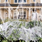 Недорогие Хэллоуин-Зелёная флуоресцентная паутина с пластиковыми пауками, идеально подходит для вечеринки в честь Хэллоуина, не требует питания, создаёт жуткую атмосферу, функция glowindark