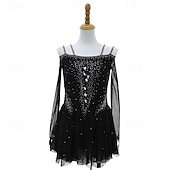 abordables Vestidos de Patinaje Artístico-Vestido de patinaje artístico Mujer Chica Patinaje Sobre Hielo Vestidos Negro Retazos Espalda Abierta Malla Licra Elástico Entrenamiento Profesional Competición Ropa de Patinaje Mantiene abrigado