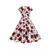 preiswerte Kleider-Retro Vintage 1950er Rockabilly Midlänge Swing-Kleid Ausgestelltes Kleid Kappe Blumen Frucht A-Linie Quadrathals Damen Karneval Urlaub Alltagskleidung Retro-Mottoparty Erwachsene Kleid Frühling