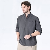 voordelige Heren Elite Overhemden-Voor heren Overhemd Zwart Wit Geel Rood Donker Marine Lange mouw Effen opa kraag School Formeel Kleding minimalistische