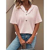 economico Top Semplici da Donna-Per donna Blusa Semplice Essenziale Moderno Manica Corta Scollo a V Top Regolari Quotidiano Bottoni Nero Bianco Rosa Rosso Blu marino Estate