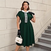 olcso Ruhák-Retró 1950-es Rockabilly Déli Flare ruha Extra méret A-vonalú Jelmez Női Vakáció Hazaérkezés Buli és este Felnőttek Ruha Tavaszi nyár