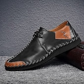 billige Sneakers til herrer-Herre Fritidssko for menn Håndlagde sko Gange Fritid Mikrofiber Bekvem Sklisikker Pustende Snøring Vin Svart Brun Sommer Vår