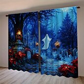 billige halloween veggtepper-2 paneler halloween gardin gardiner mørkleggingsgardiner til stue soverom kjøkken vindusbehandlinger termisk isolert rommørking