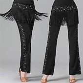 voordelige Broek-Dames Latijns-Amerikaanse dansbroek met pailletten en franjes – lange, wijde broek voor jitterbug- en matrozendansen &amp;ballroomvoorstelling/oefening