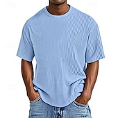 abordables T-shirt en tricot gaufré-Homme T-shirt Chemise à manches courtes Manche Courte Col ras du cou Été Uni Mode Designer Basique Jacquard Vacances Rue Sortir Abricot Noir Blanche T-shirt haut de gamme pour homme